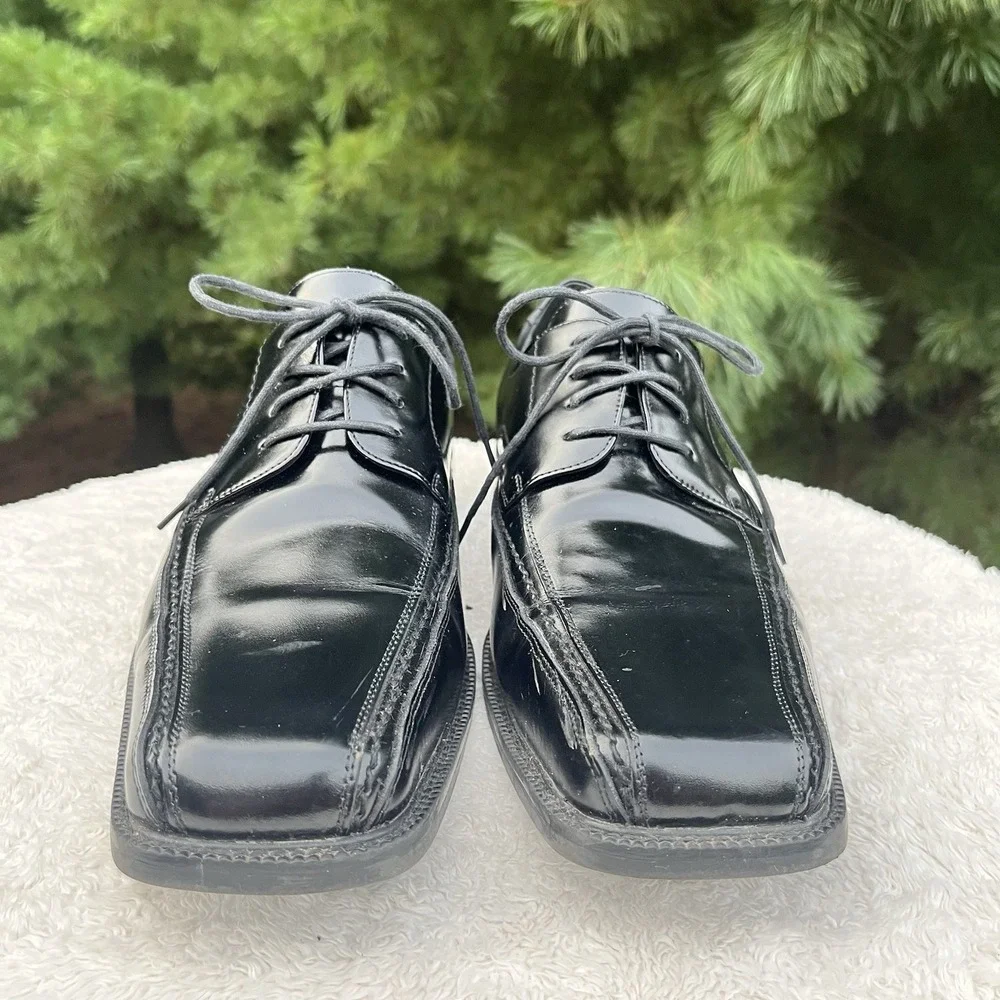 Stacy Adams Dress Shoes Mens 12M Black Leather Bicycle Toe Derby Square Toe